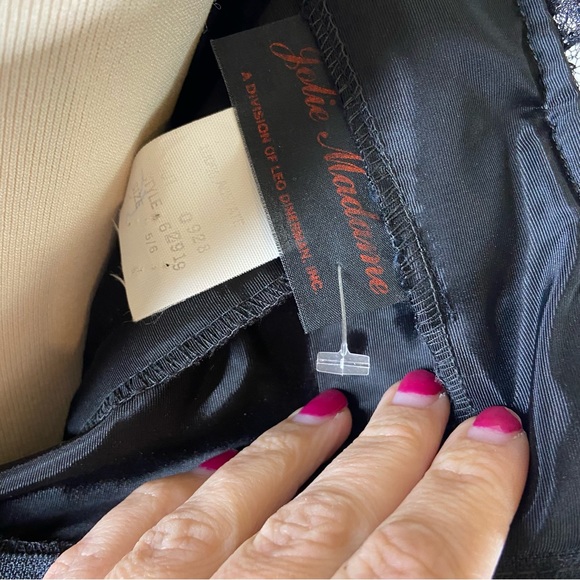 Vintage Jolie Madame Size 5/6 Small? Strapless Dress Floral Lace Black Sequin - Picture 9 of 11